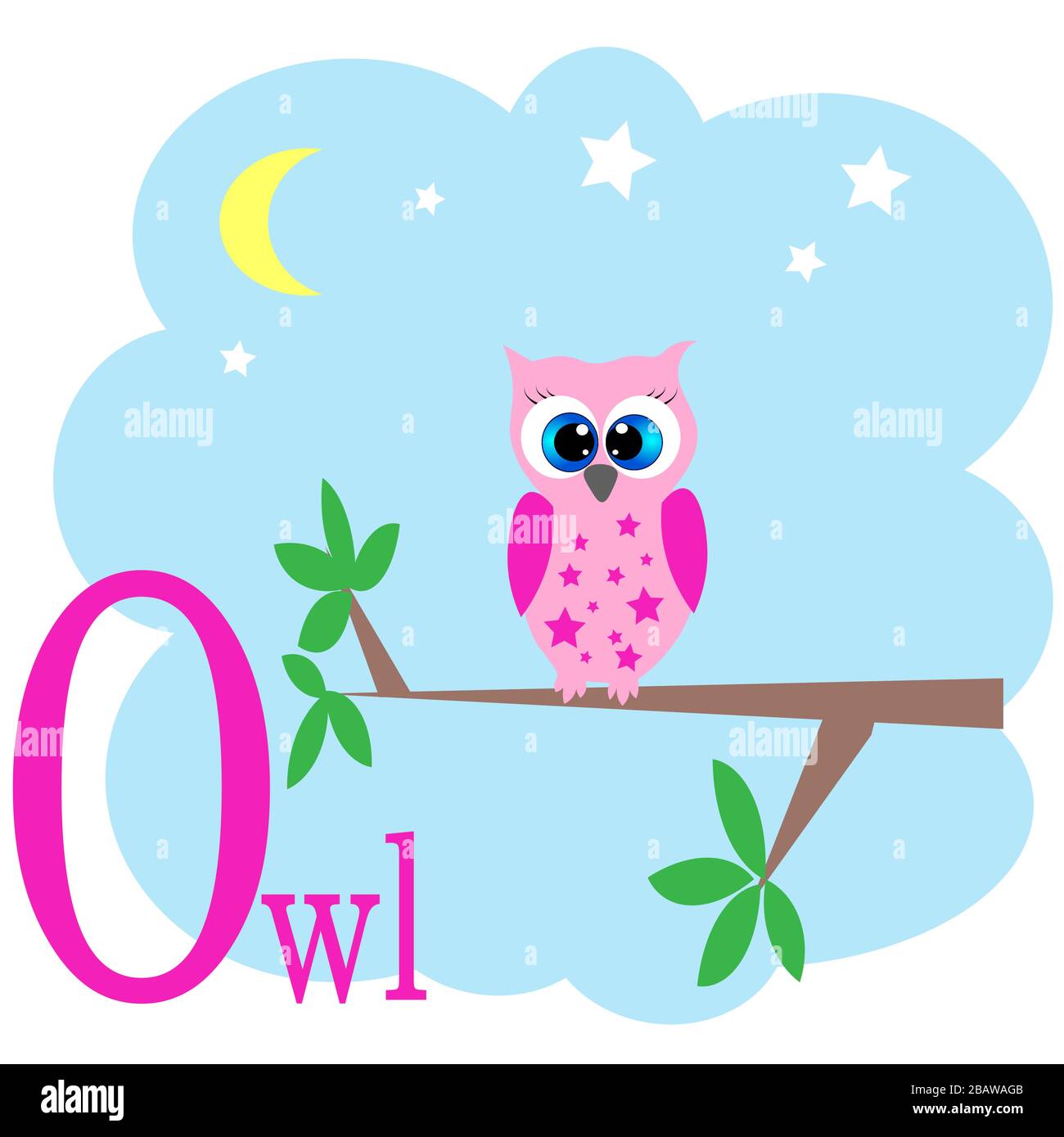 O für Eule ABC tierisches Alphabet Stock Vektor