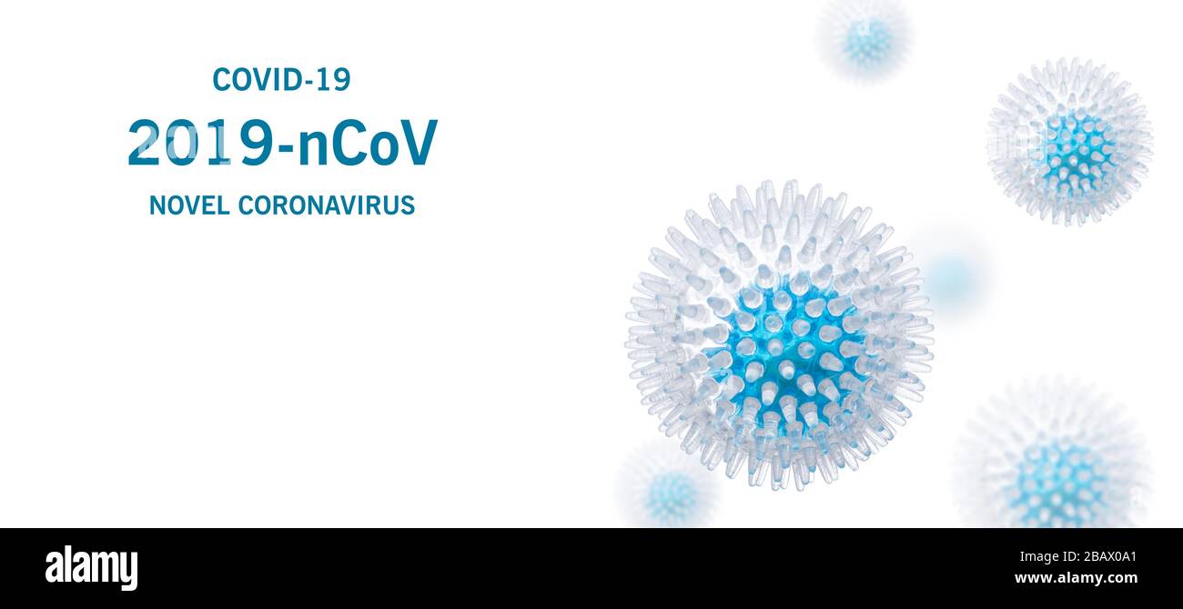 Abbildung: Grippe-COVID-19-Viruszelle. Coronavirus Covid 19 - Hintergrund der Influenza-Epidemie. Pandemic Medical Health Risk Konzept. Stockfoto