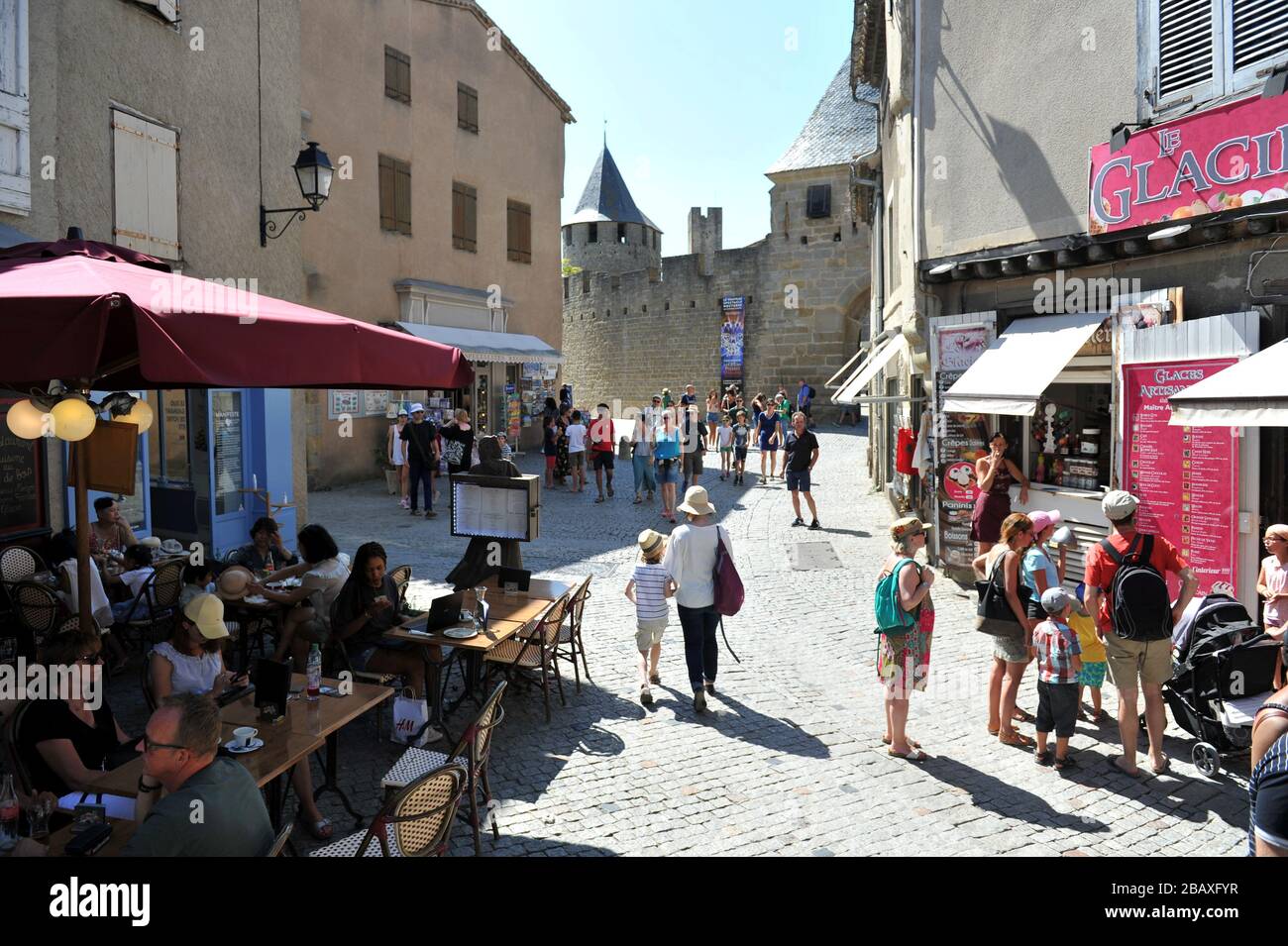 Zitadelle, ummauerte Stadt und Burg in Carcassonne, Aude, Frankreich Stockfoto