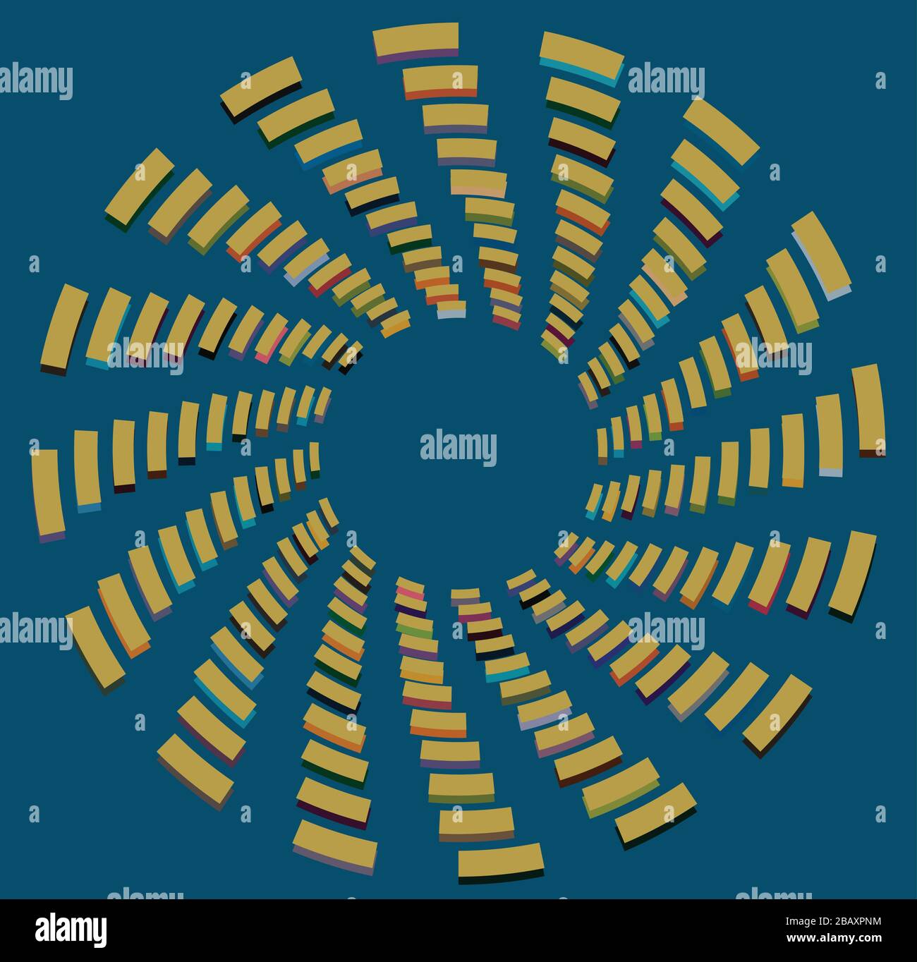 Mehrfarbig geschweift, Spule, Kreiselvolutform. Garnwirbel konzentrisch, radial, strahlend und kreisförmig, kreisförmig drehend Stock Vektor