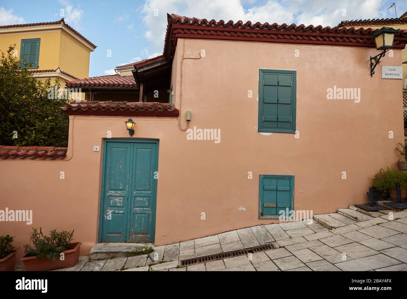 plaka Athen Griechenland, leere Straße Coronavirus Stockfoto