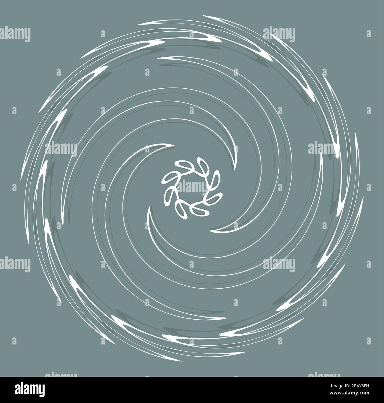 Weiß spiralförmig, spiralig, gewellt und geschweift. Spiralig, verdreht, Verwirbelung. Garnelement über einfarbigen, monochromen Hintergrund, Rückseite Stock Vektor