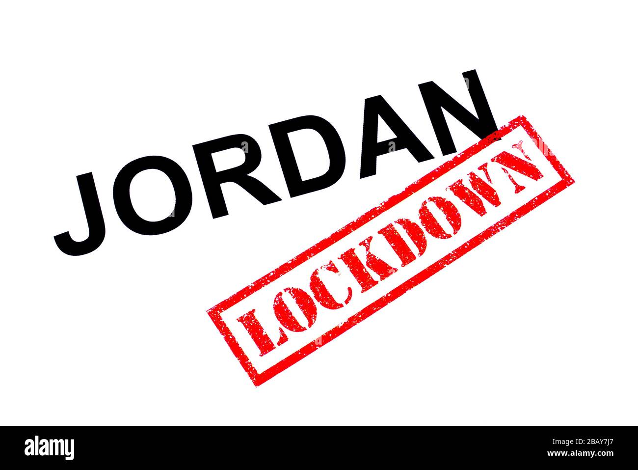 JORDAN mit einem roten LOCKDOWN-GUMMISTEMPEL. Stockfoto
