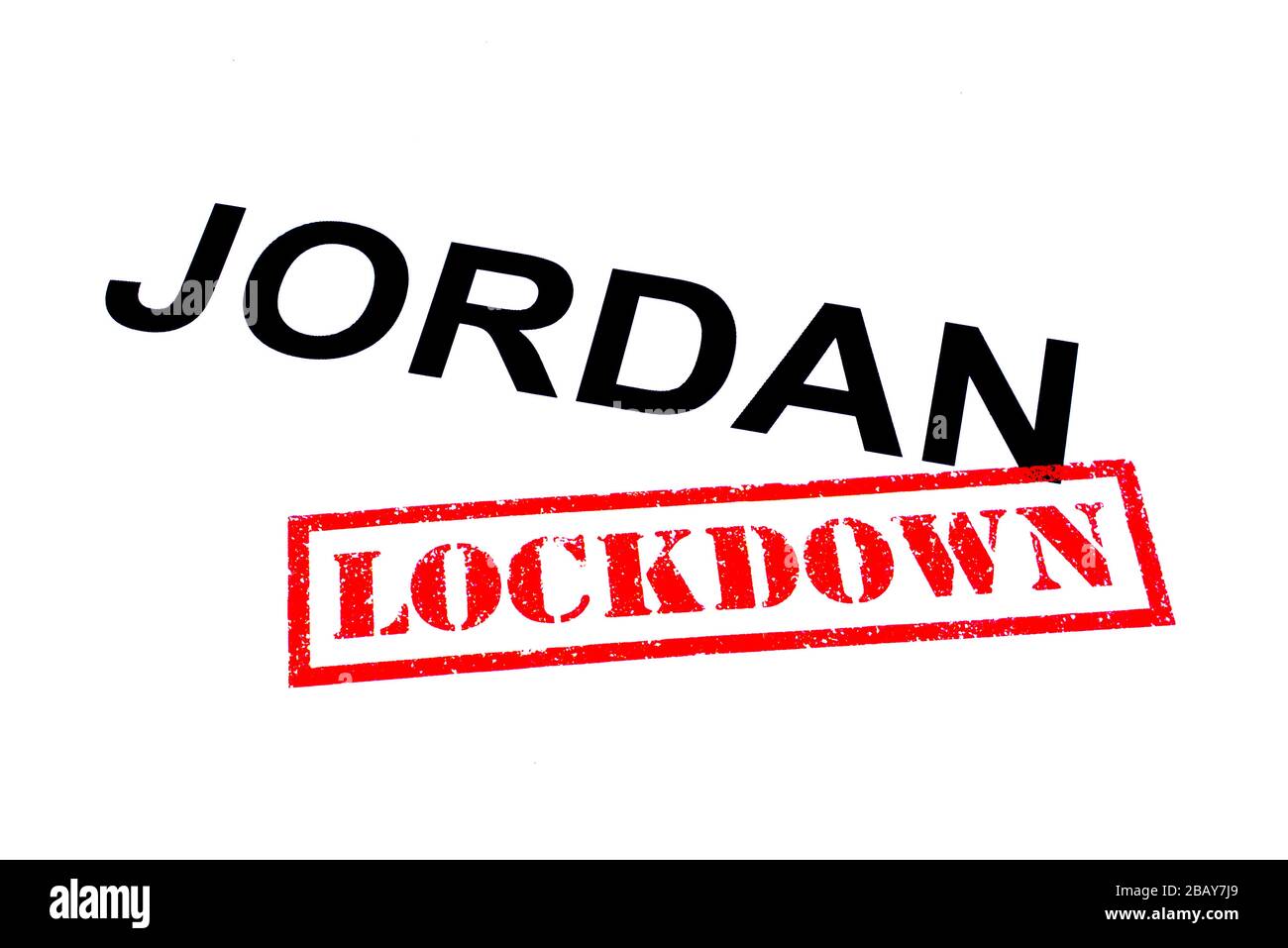 JORDAN mit einem roten LOCKDOWN-GUMMISTEMPEL. Stockfoto