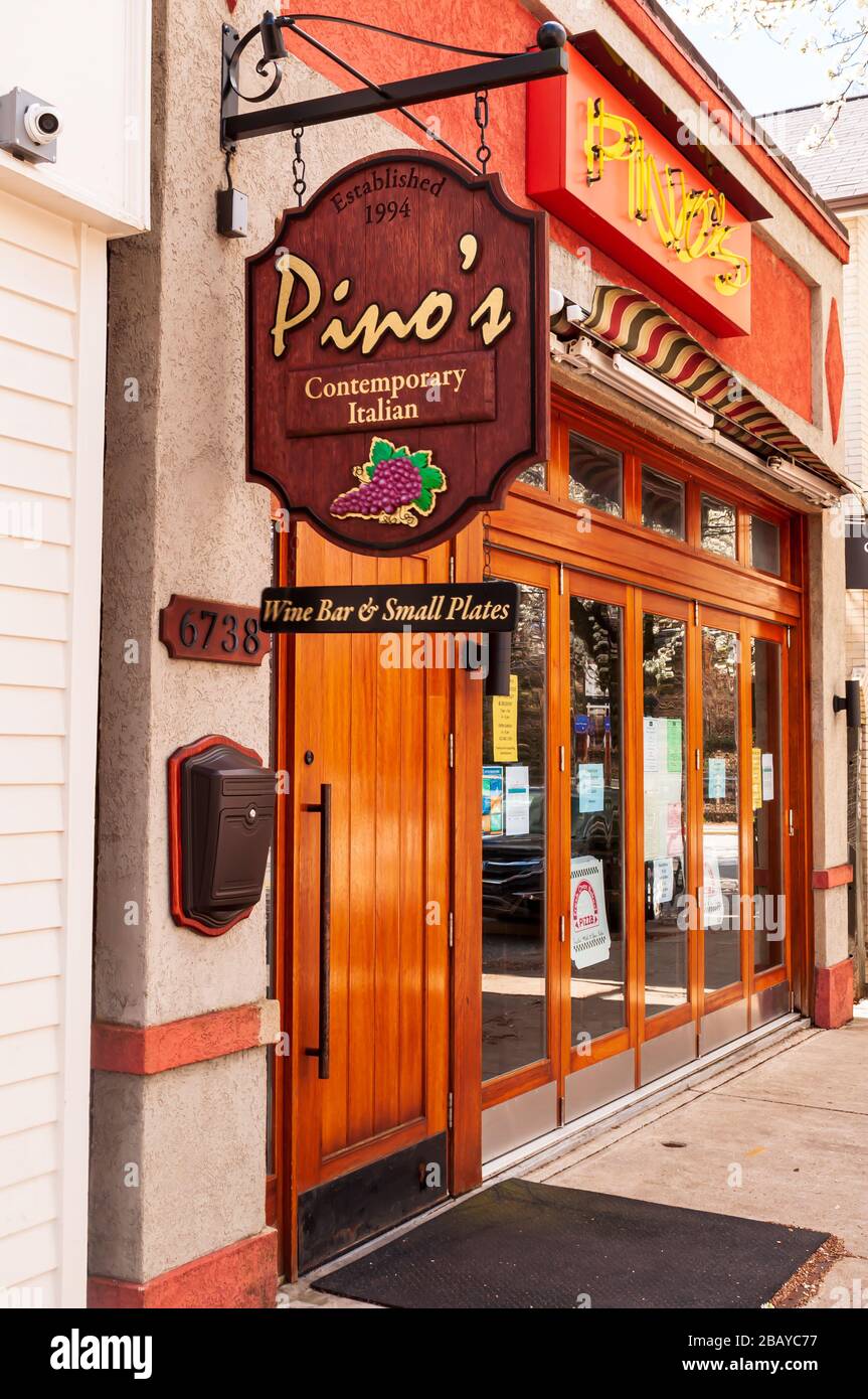 Pino's modernes italienisches Restaurant in der Reynolds Street im Viertel Point Breeze, einem beliebten Restaurant in der Nachbarschaft, Pittsburgh, PA, USA Stockfoto