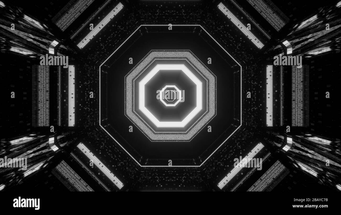 Kosmischer Hintergrund mit schwarz-weißen Laserlichtern - perfekt Für ein digitales Hintergrundbild Stockfoto