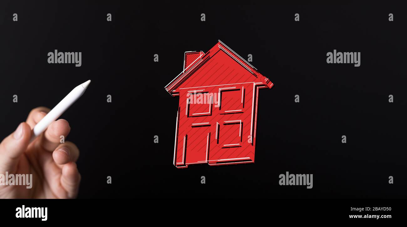 Ein Haus, Wohnstruktur, menschliche Hand. Konzept Stockfoto