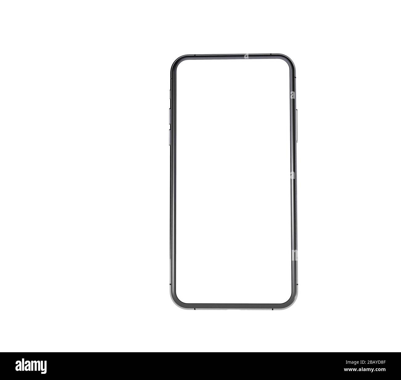 Smartphone mit weißem Bildschirm hinter weißem Hintergrund Stockfoto