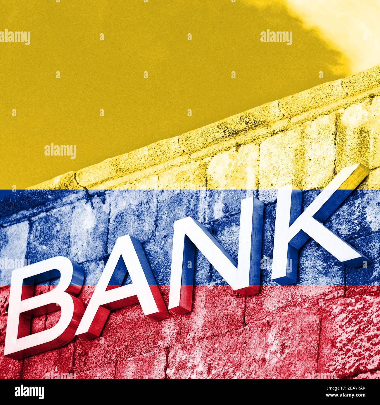 Finanz- und Wirtschaftskonzept der Bank mit Flagge Columbias Stockfoto
