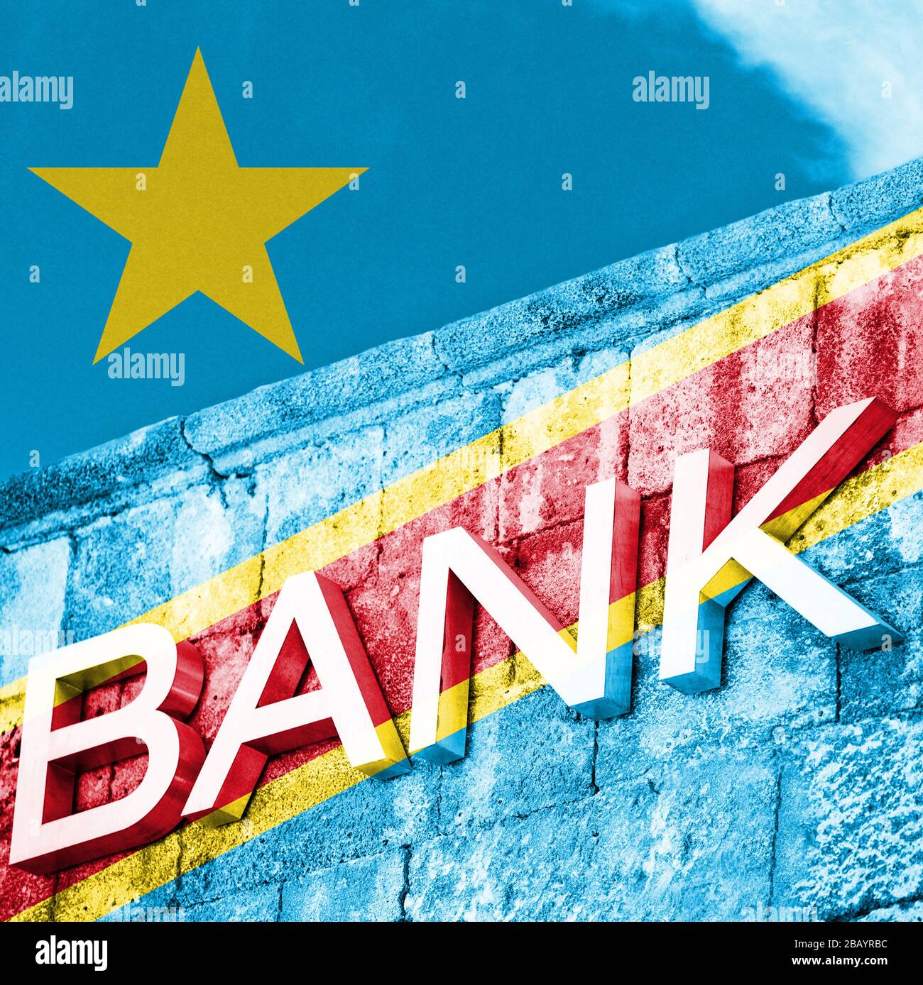Finanz- und Wirtschaftskonzept der Bank mit Flagge der Demokratischen Republik Kongo Stockfoto