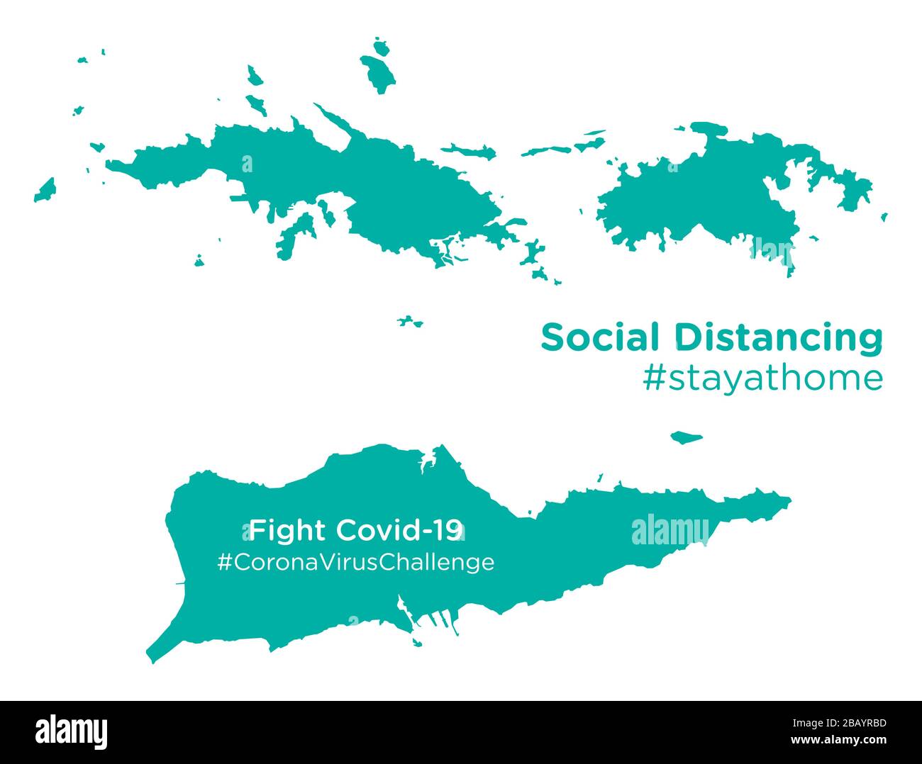 Karte DER US-Jungferninseln mit sozialdistanziertem Stayathom-Tag Stock Vektor
