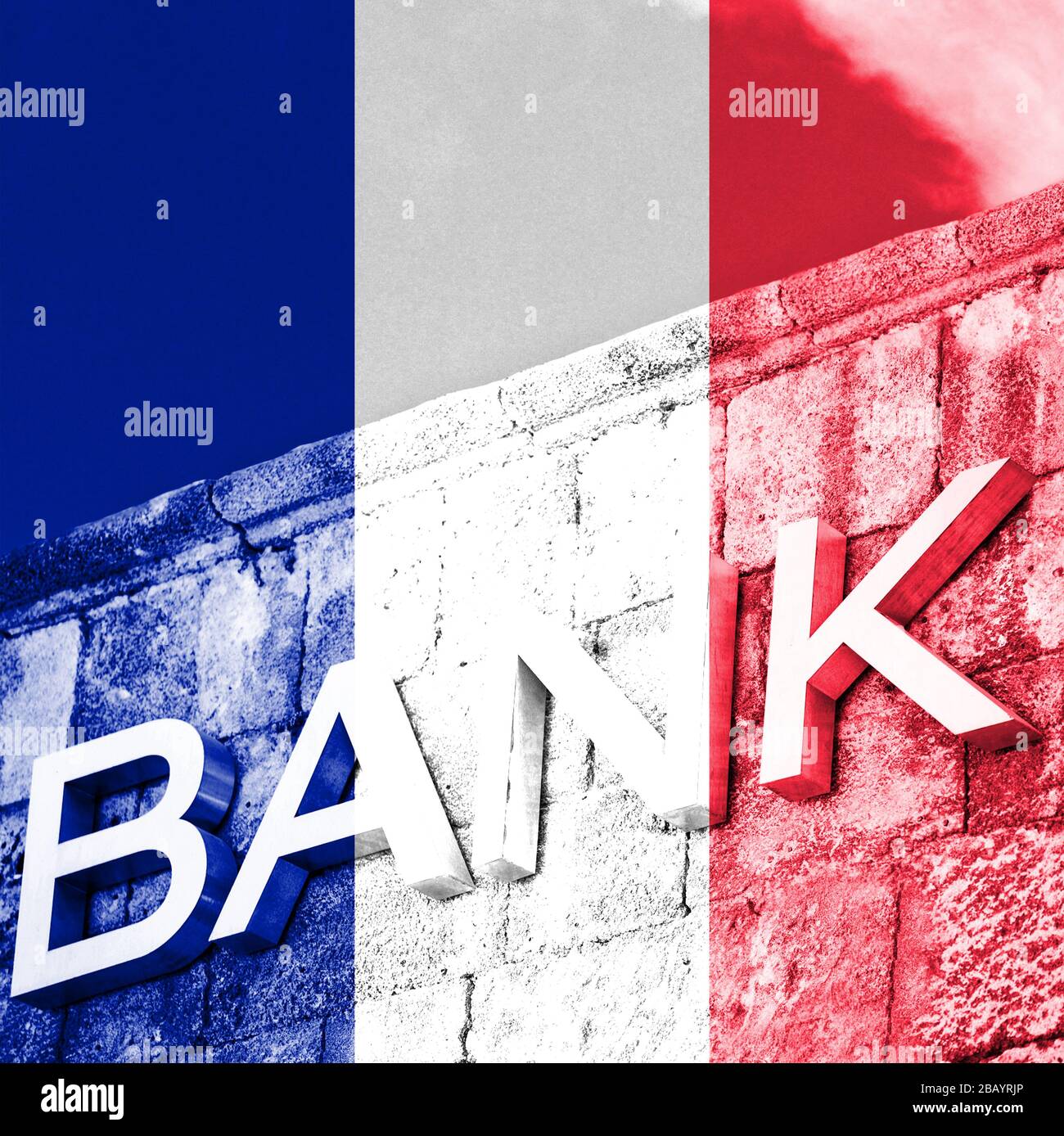 Finanz- und Wirtschaftskonzept der Bank mit Flagge Frankreichs Stockfoto