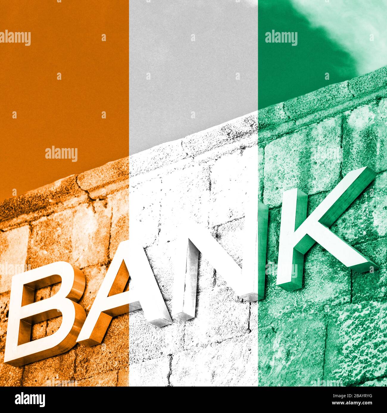 Finanz- und Wirtschaftskonzept der Bank mit Flagge der Elfenbeinküste Stockfoto