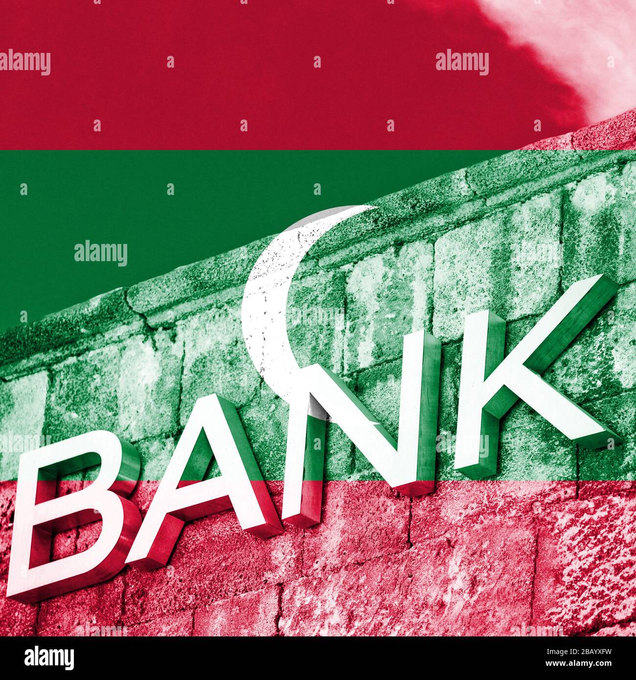 Finanz- und Wirtschaftskonzept der Bank mit Flagge der Malediven Stockfoto