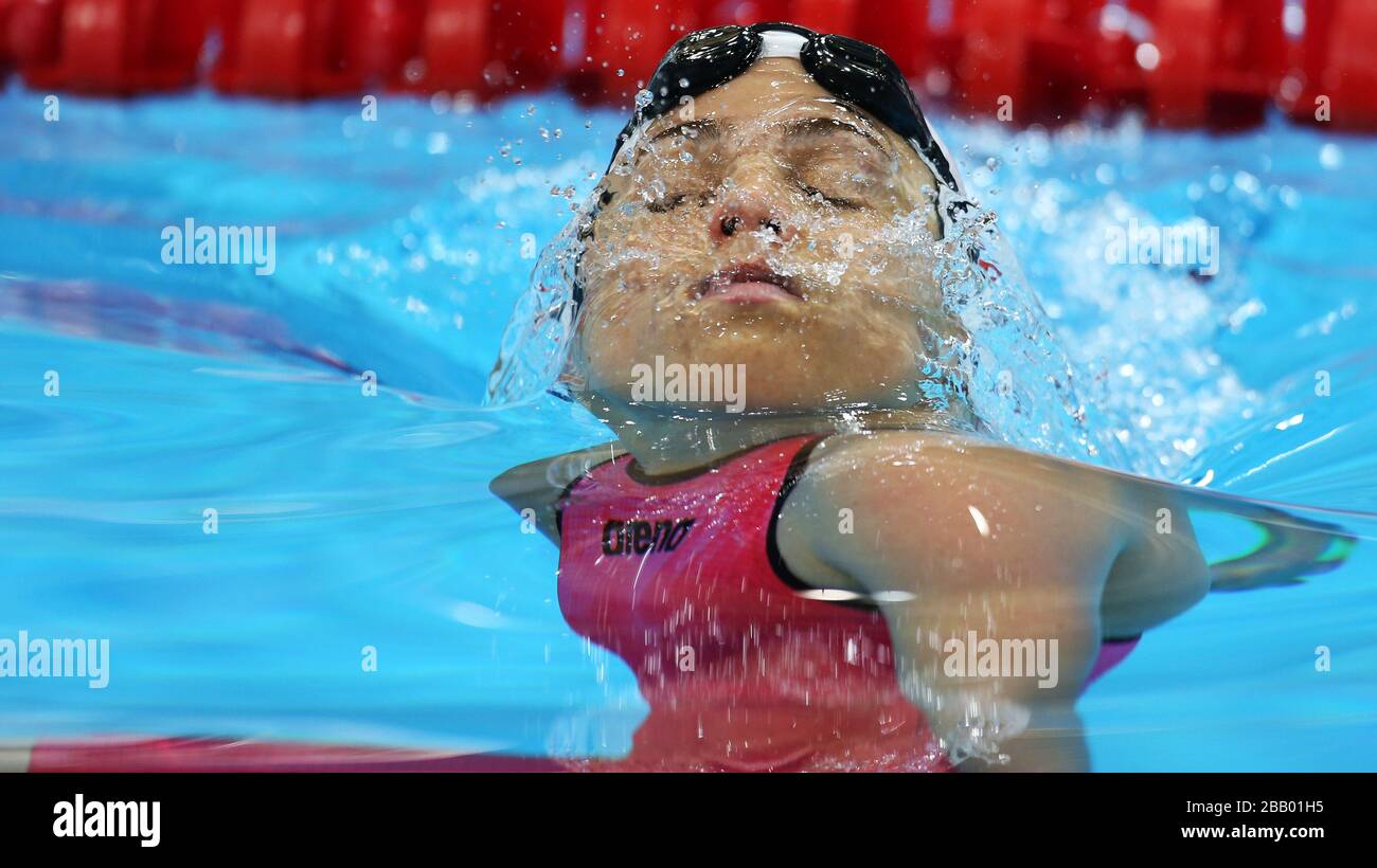 Argentiniens Daniela Gimenez während der 50-m-Freistil-Rennen der Frauen im Aquatics Center im Olympic Park, London. Stockfoto