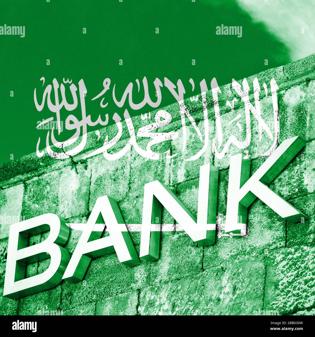 Finanz- und Wirtschaftskonzept der Bank mit Flagge Saudi-Arabiens Stockfoto