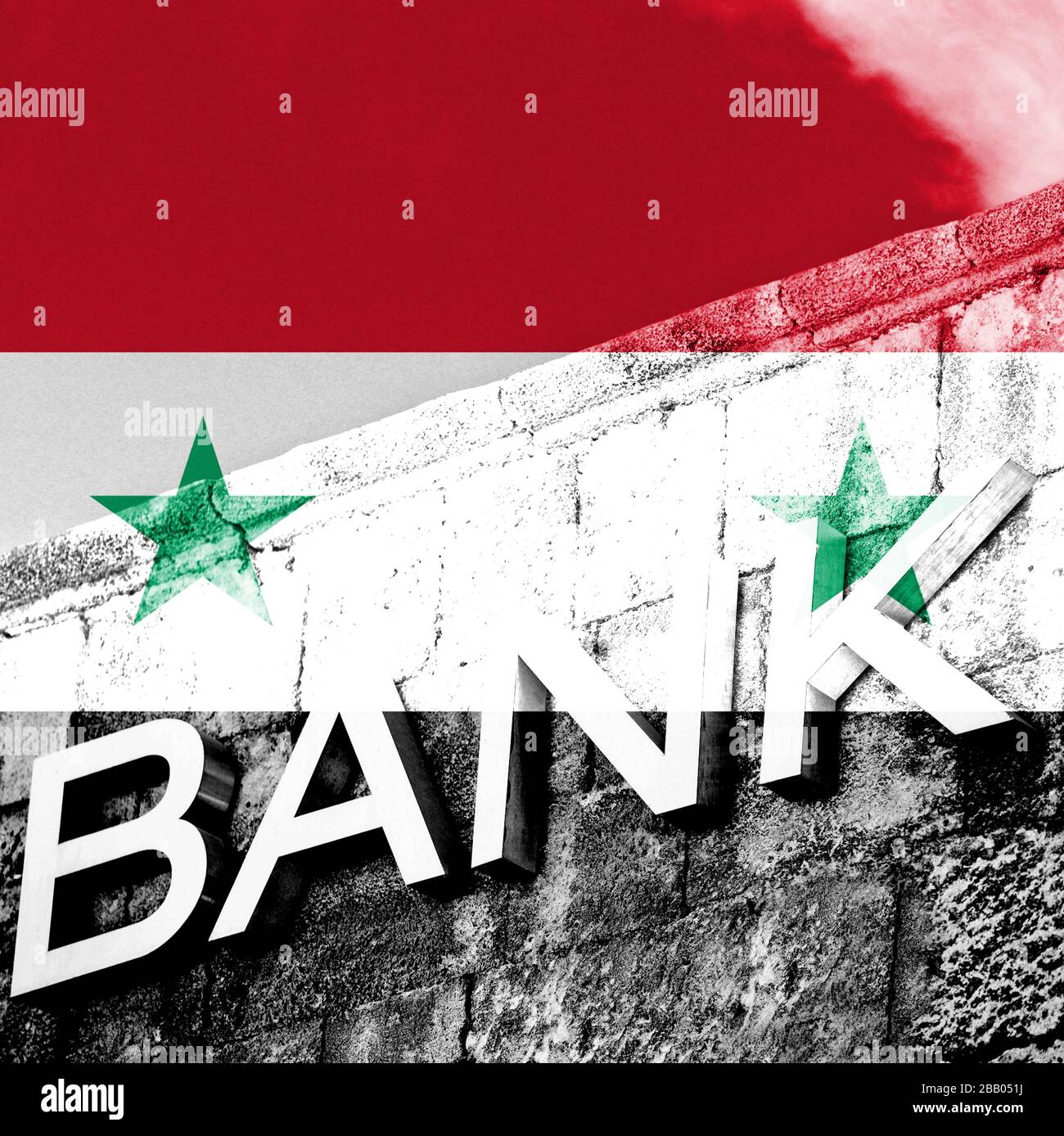 Finanz- und Wirtschaftskonzept der Bank mit Flagge Syriens Stockfoto