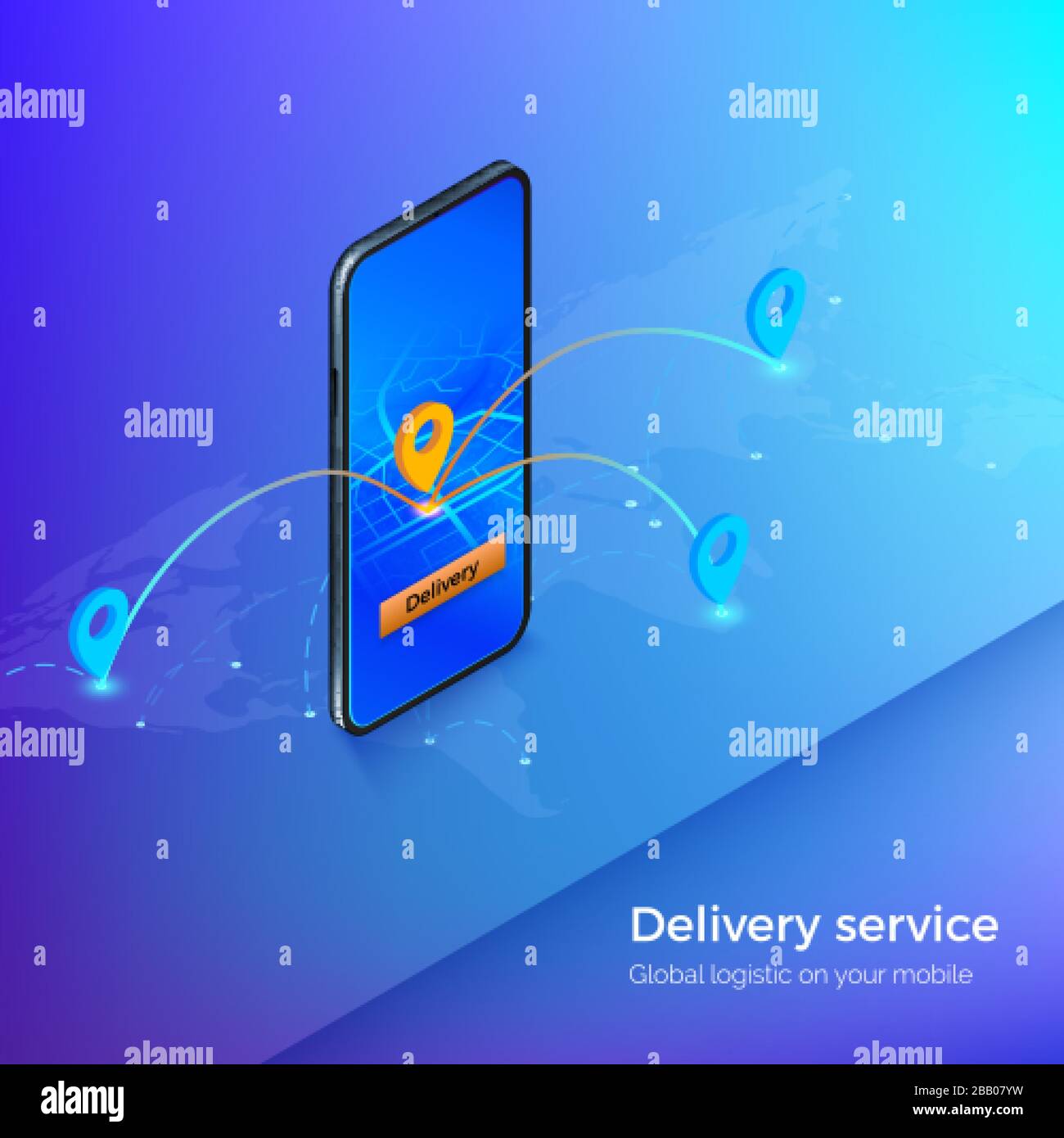 Werbebanner für Lieferservice oder mobile Versandanwendungen. Navigation und gps im Smartphone. Business Illustration Logistik und Lieferung. Vektor Stock Vektor