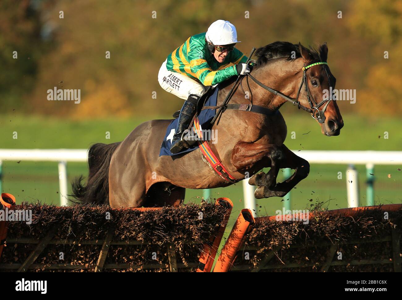 Vulcanite von A.P. geritten McCoy springt als letzter im William Hill den Jumps-Michaelmas-Hürdenlauf Stockfoto