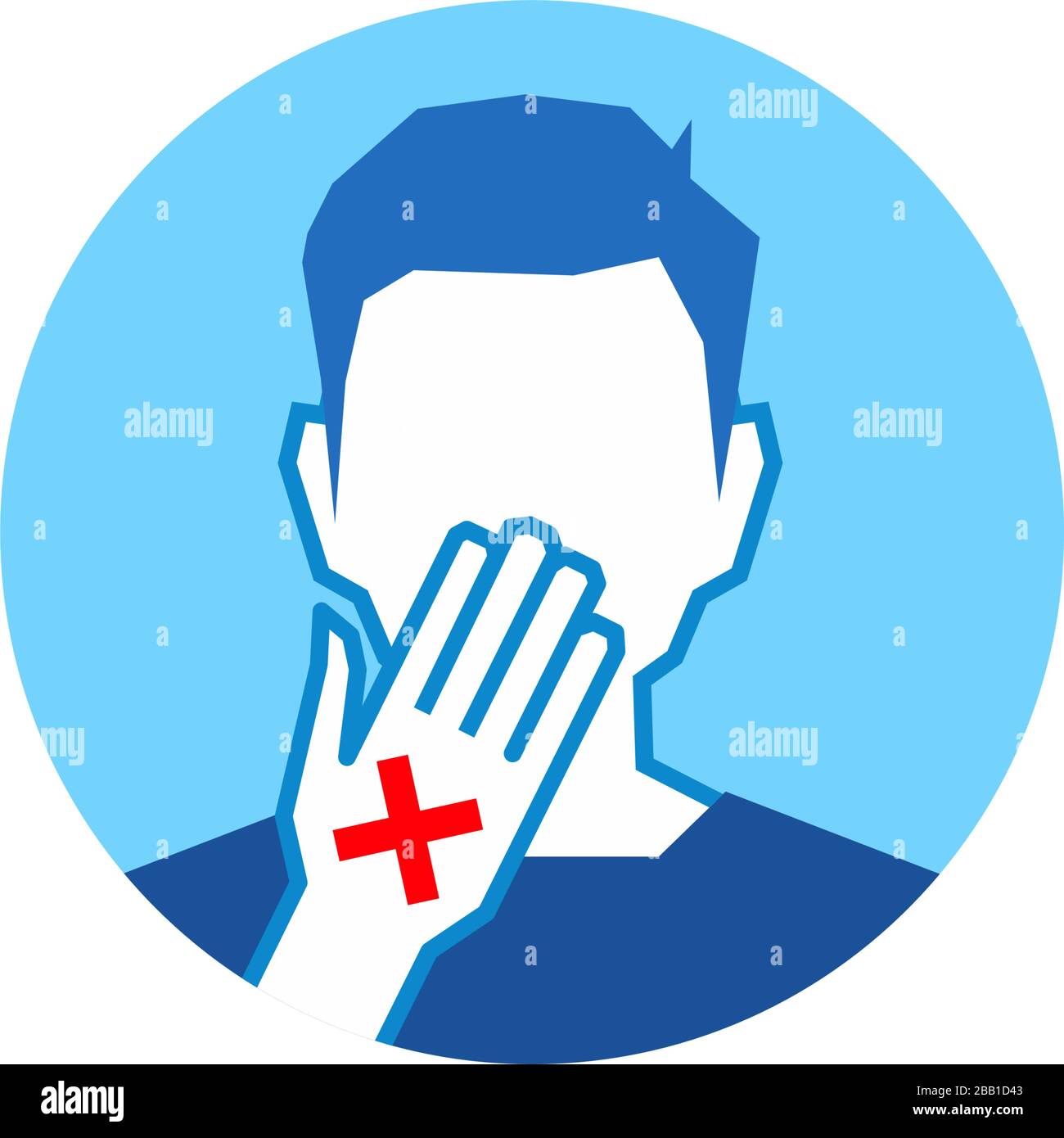 Covid-19 oder Coronavirus 2019-nCoV Krankheitsprävention Infografisches Symbol, medizinische und medizinische Konzeptvektor-Illustration. Berühren Sie Ihr Gesicht nicht mit Witz Stock Vektor