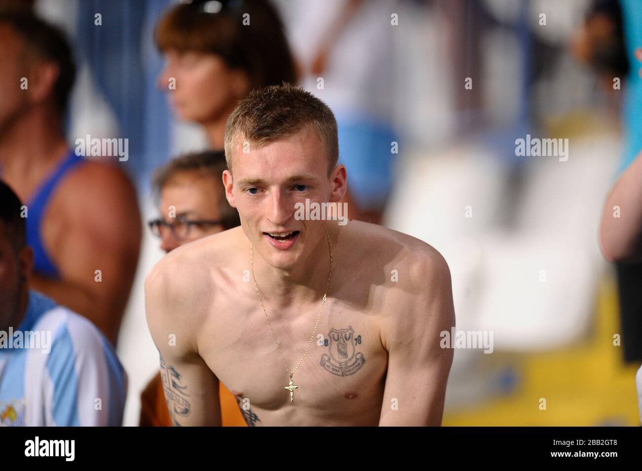 Everton-Fans auf der Tribüne Stockfoto