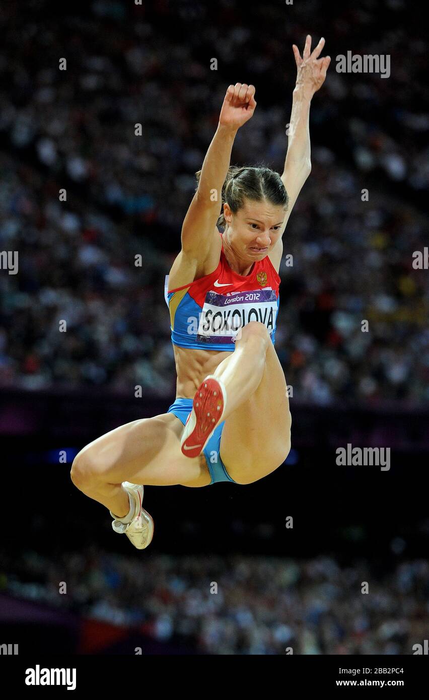 Russlands Elena Sokolova im Weitsprungfinale der Frauen Stockfoto