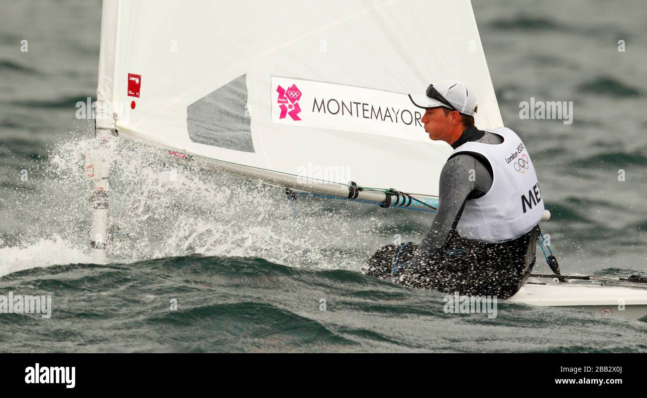 Mexikos Lasersegler Ricardo Montemayor tritt heute bei den Olympischen Spielen in der Weymouth Bay an. Stockfoto