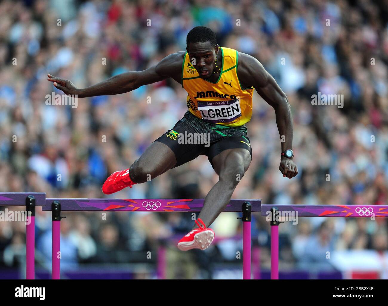 Jamaikas Leford Green im 400-m-Hürden-Halbfinale der Männer Stockfoto