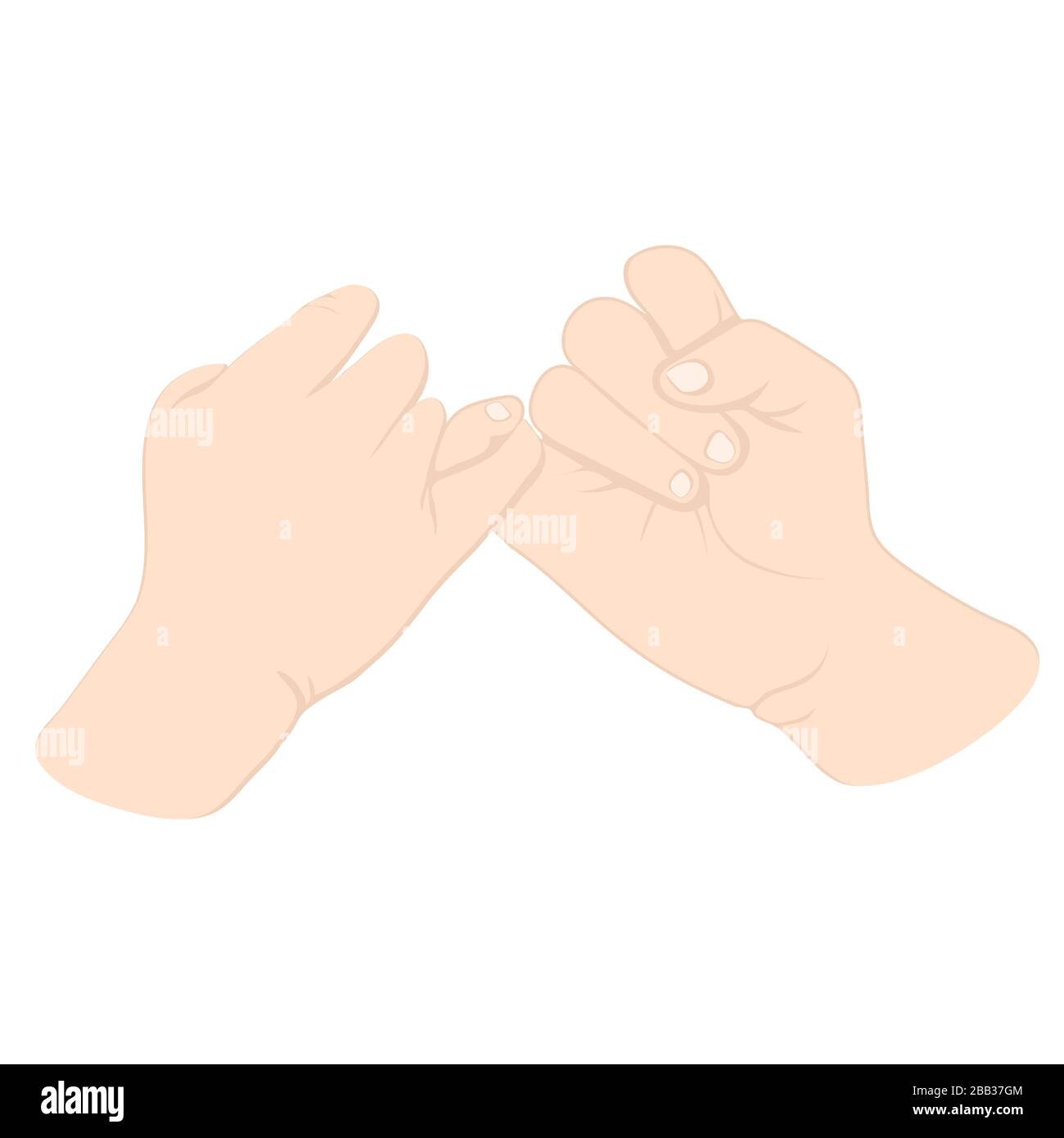 Handgeste, Handgelenk mit Fingern mit Zeichen Frieden und Freundschaft, zwei Arme gekreuzt kleine Finger, Sprachsymbol, Logo. Zeichnen von verbogenen Fingern isoliert o Stock Vektor