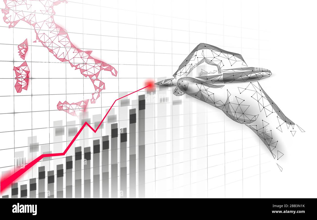Geografische Karte für Italien. Vorbeugung gegen Infektionspneumonie Digitales 3D-Banner mit niedriger Poly. Internationaler Ausbruch von Auslandsreisen. Europa international Stock Vektor