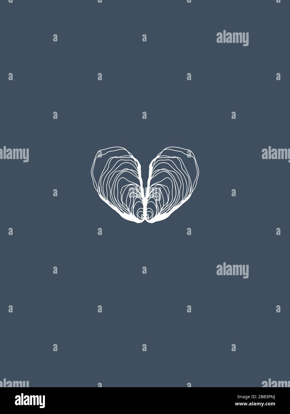 Die Welt ist dein Oyster. Kunst mit Herzvektor-Linie in der Austernhülle auf blauem Hintergrund. Minimalistische Illustration Stock Vektor