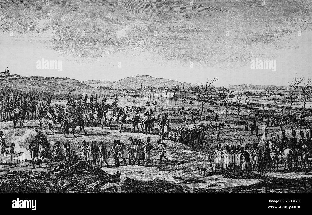 Die Kapitulation Ulms am 20. Oktober 1805, Schlacht bei Ulm, ist die zusammenfassende Bezeichnung für eine Reihe von Gefechten und Gefechten während des Dritten Koalitionskrieges, in deren Verlauf zwischen dem 8. Und 20. Oktober 1805 ein Teil der österreichischen Armee, Der bis zur Iller vorgerückt war, wurde von französischen Truppen unter Napoleon I./die Übergabe von Ulm am 20. Eingekreist und gefangen genommen. Im Oktober 1805 wurde die nutzungssteigernde Bezechnung für eine Reihe von Gefechten und Schlachten für das dringende Koalitionskriegswesen, in deren Rahmen das 8. Und das 20. Oktober 1805 ein Teil der bis zur Iller vorgedrungen Stockfoto