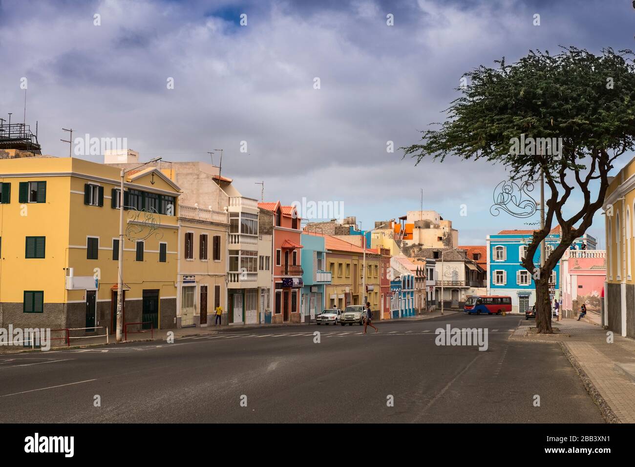 Blick auf die Straße von Mindelo auf der Insel Sao Vicente in Kap Verde - Republik Cabo Verde Stockfoto