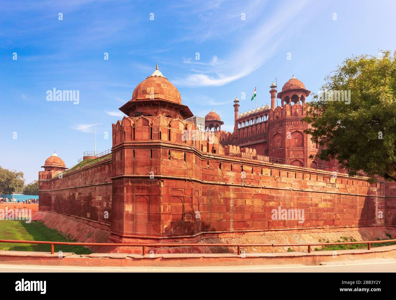 Red Fort in Indien, Delhi, berühmter Blick auf die Festung. Stockfoto