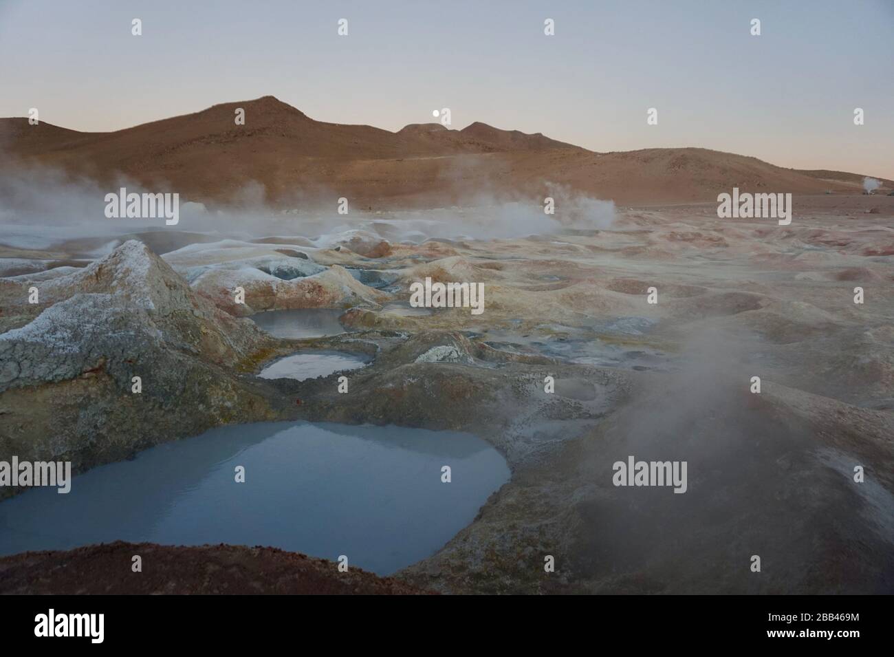 Morgen im sol de mañana (geothermische Gegend), Bolivien Stockfoto