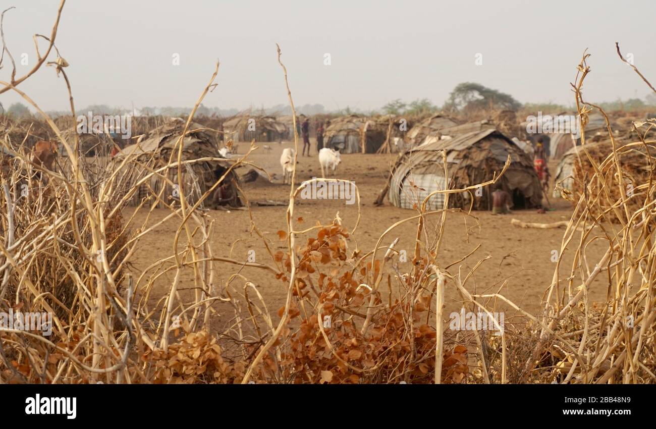 Daasanach/Daasanech Village im Omo-Tal, Äthiopien Stockfoto