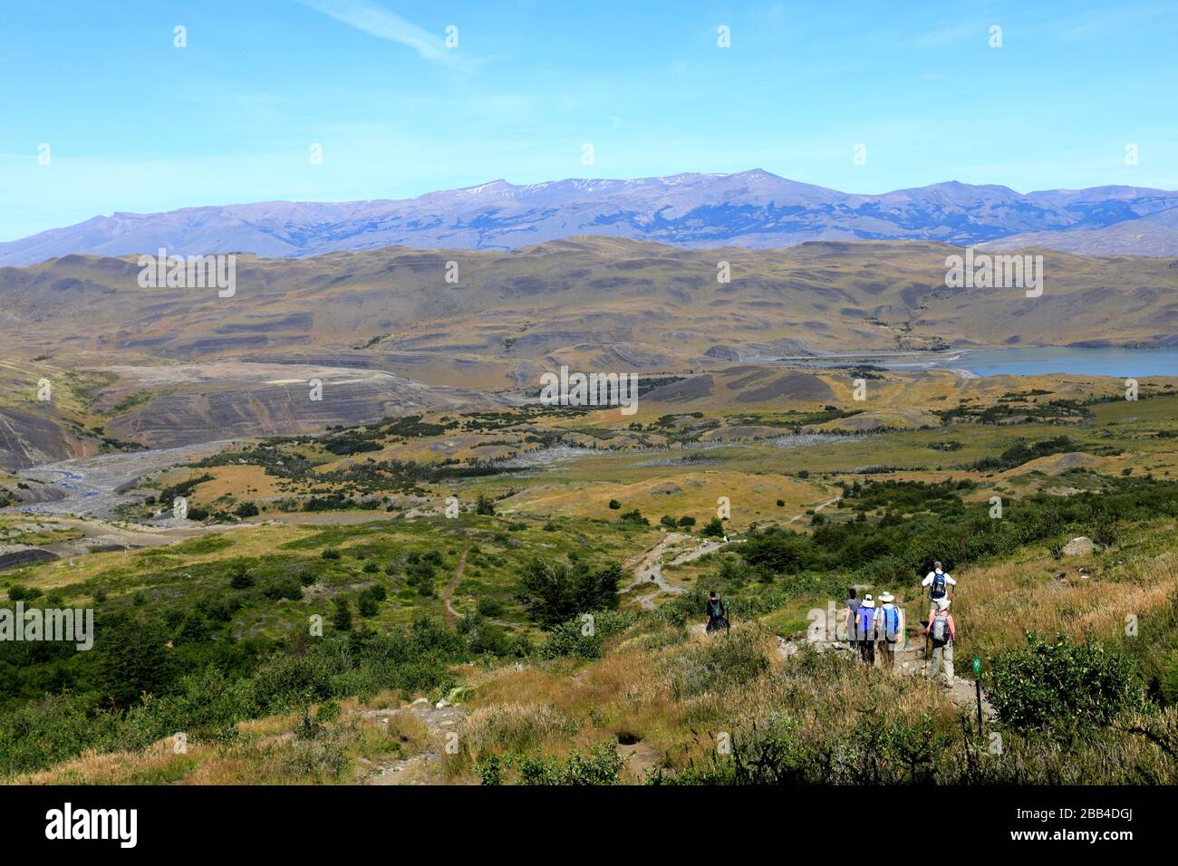 Spaziergänger im Tal des Rio Ascencio, Nationalpark Torres de Paine, Region Magallanes, Patagonien, Chile, Südamerika Stockfoto