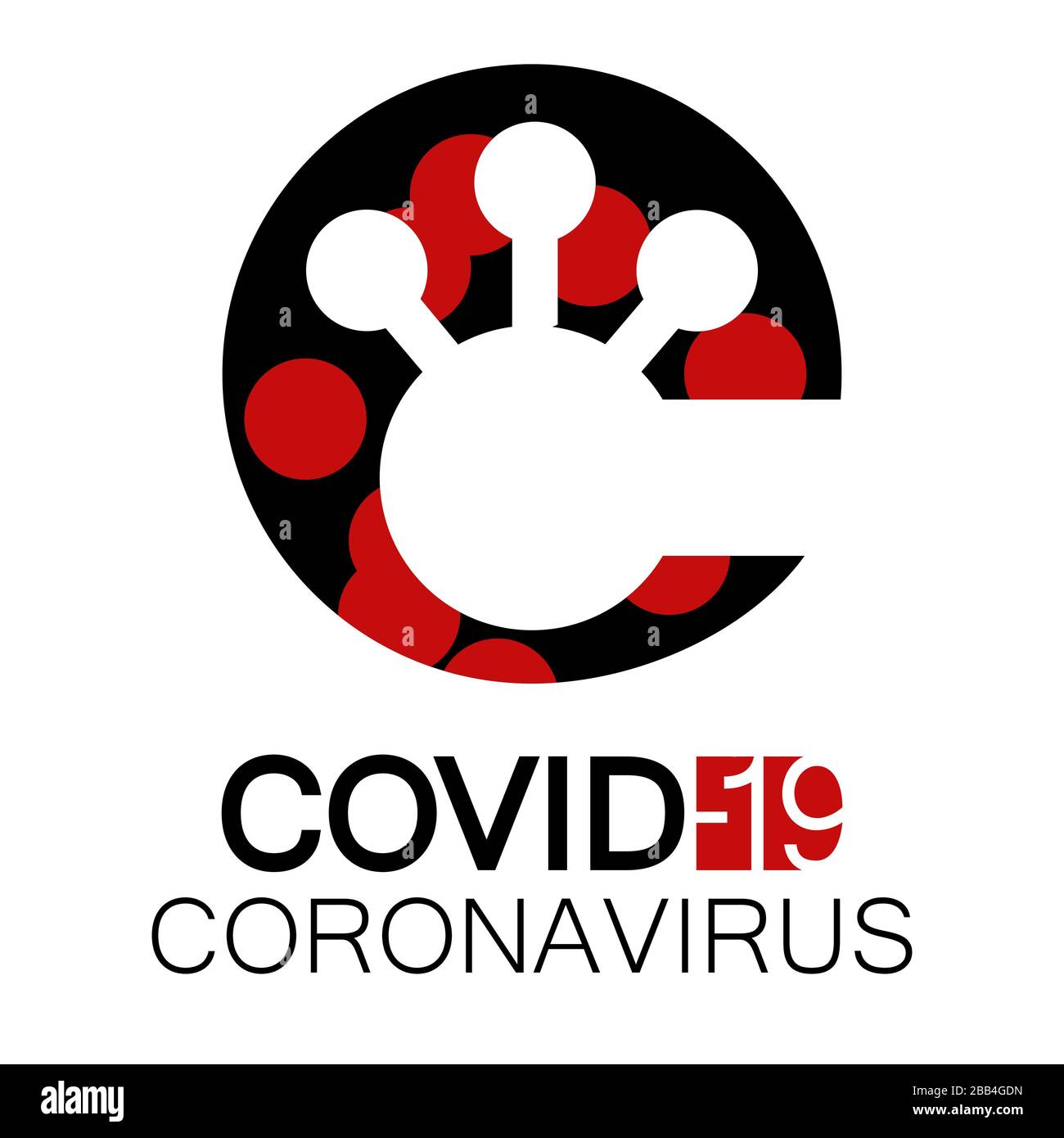 COVID-19-Coronavirus-Symbol, Symbol, Logo auf transparentem Hintergrund. Schwarze und rote Variation Nr. 2 Stock Vektor