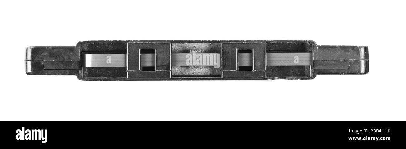 Alte, schmutzige Audiokassette in Weiß Stockfoto