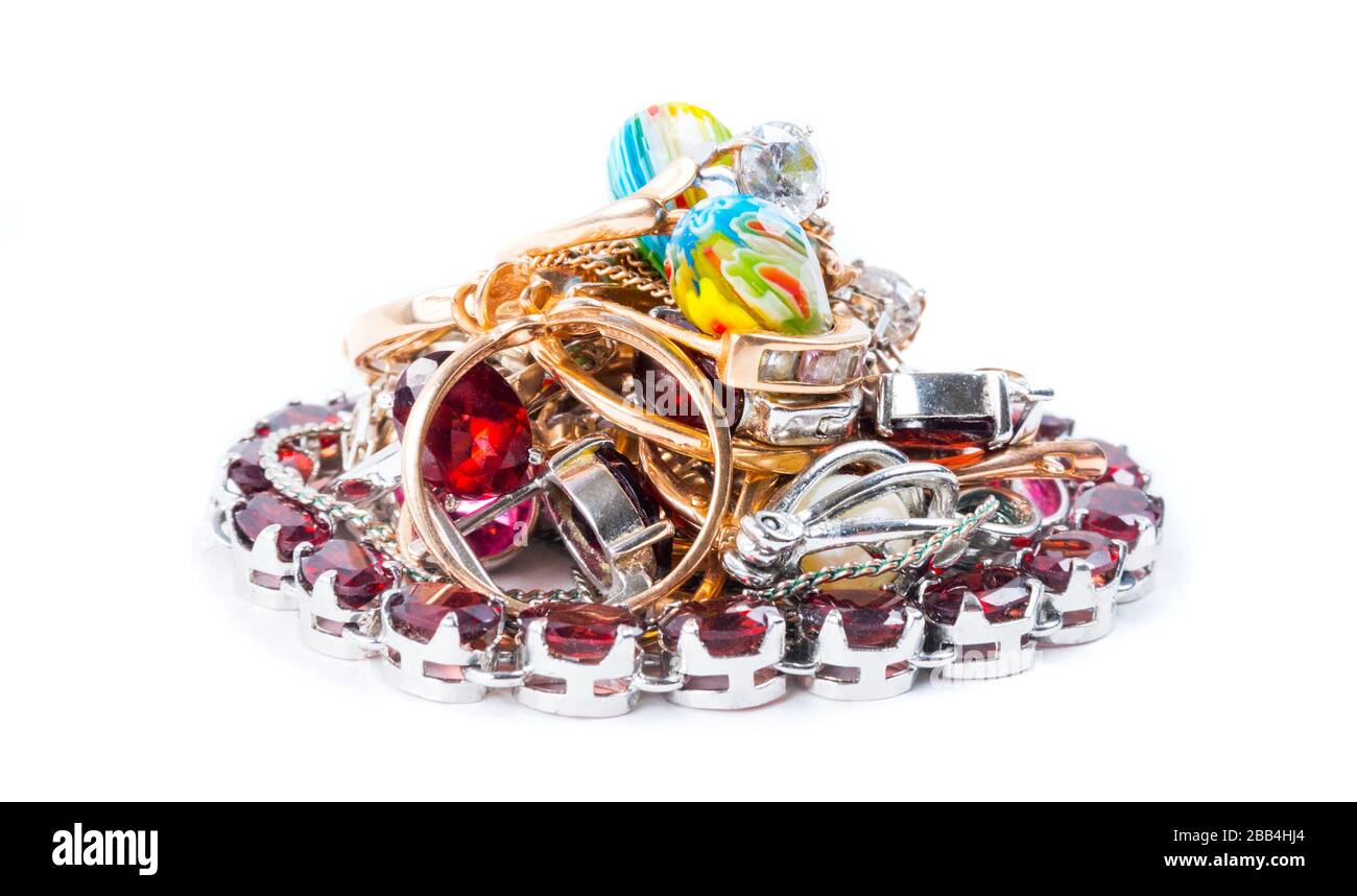 Verschiedene Schmuck auf dem weißen Hintergrund Stockfoto