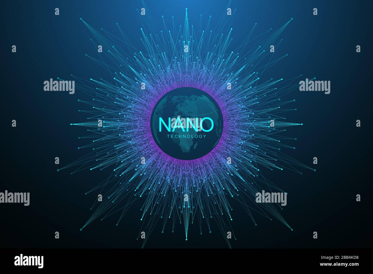 Abstrakter Hintergrund der Nanotechnologie. Konzept der Cyber-Technologie. Künstliche Intelligenz, virtuelle Realität, Bionik, Robotik, globales Netzwerk Stock Vektor