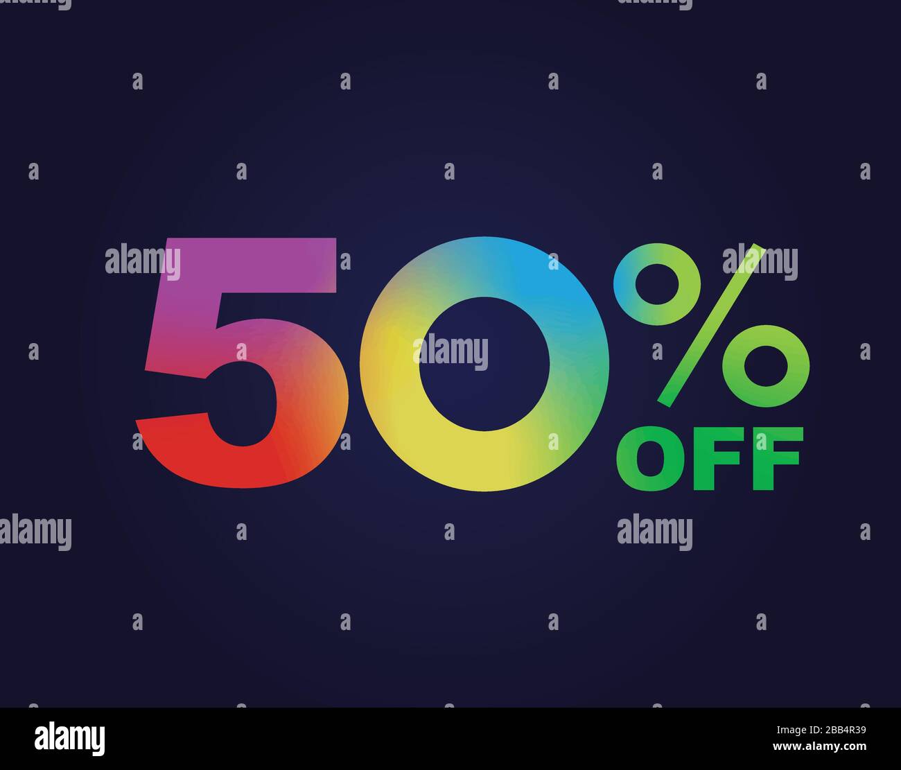Der Vektorgradient des Regenbogens ist um fünfzig Prozent auf den speziellen Text des Rabattworts eingestellt Stock Vektor