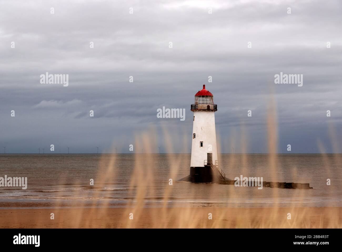 Foto von © Jamie Callister. Talacre Lighthouse, Talacre, Flintshire, North Wales, 14. März 2020 Stockfoto