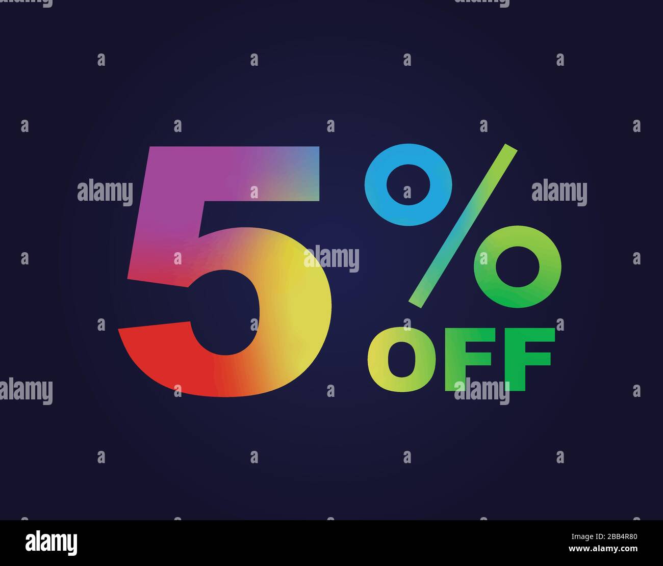 Der Vektorgradient des Regenbogengradienten um fünf Prozent auf den speziellen Text des Rabattworts Stock Vektor