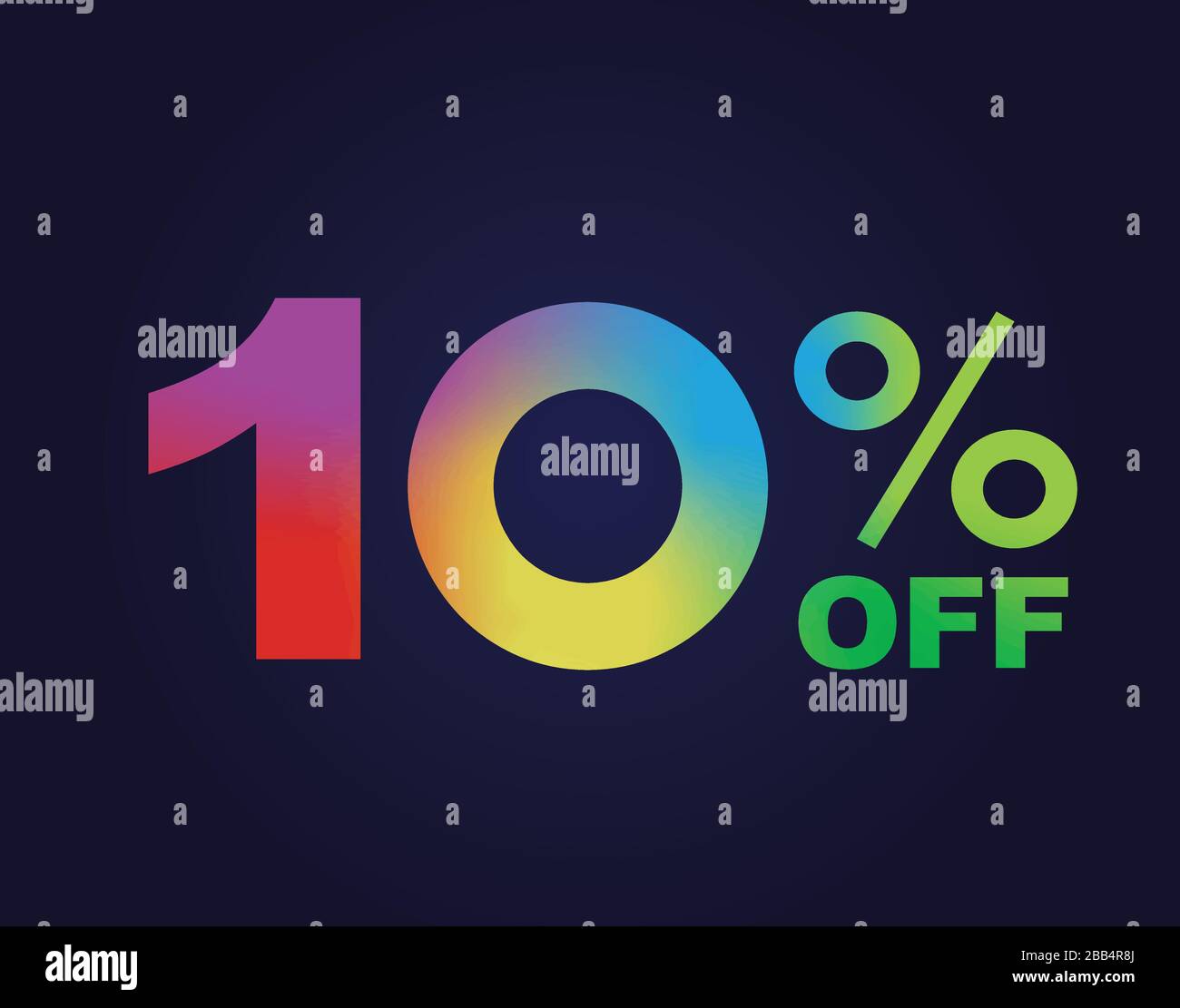 Der Vektorgradient des Regenbogens ist um zehn Prozent auf den speziellen Text des Rabattworts eingestellt Stock Vektor