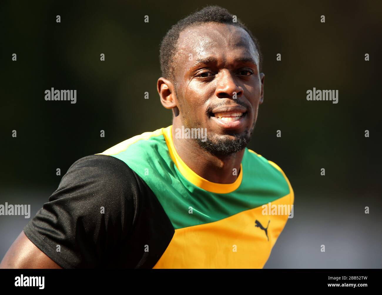 Der jamaikanische Sprinter Usain Bolt während einer Trainingseinheit in der Northern Sports Arena, Moskau. Stockfoto