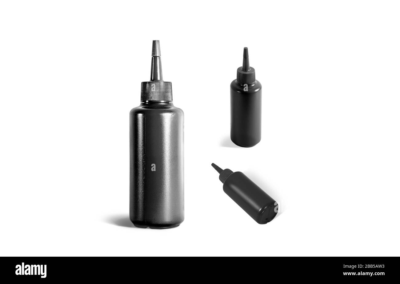 Blank schwarz Squeeze Sauce Flasche Nachbau, verschiedene Seiten Stockfoto