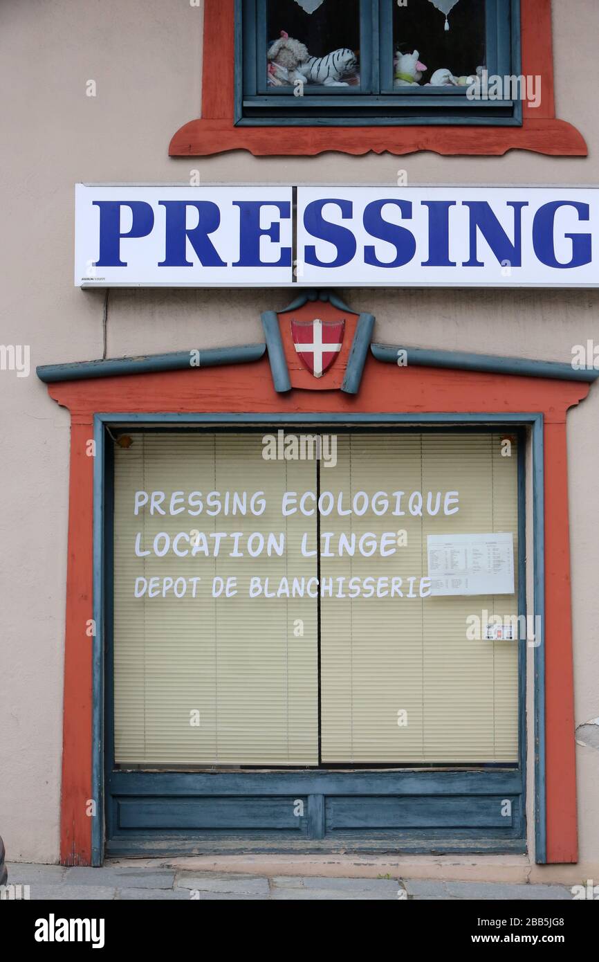 Drücken. Blanchisserie. Verwaltung von Fermetten. Saint-Gervais-les-Bains. Savoie. Frankreich. Stockfoto