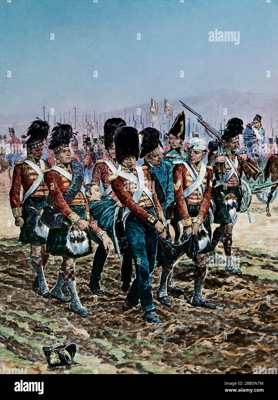 Animationsillustrationen von englischen und französischen Feldzügen und Kriegsgeschauptbildern um 1800, einschließlich der Französischen Revolution und Napoleonischen Kriegen. Diese Illustrationen entstanden um 1900 Stockfoto