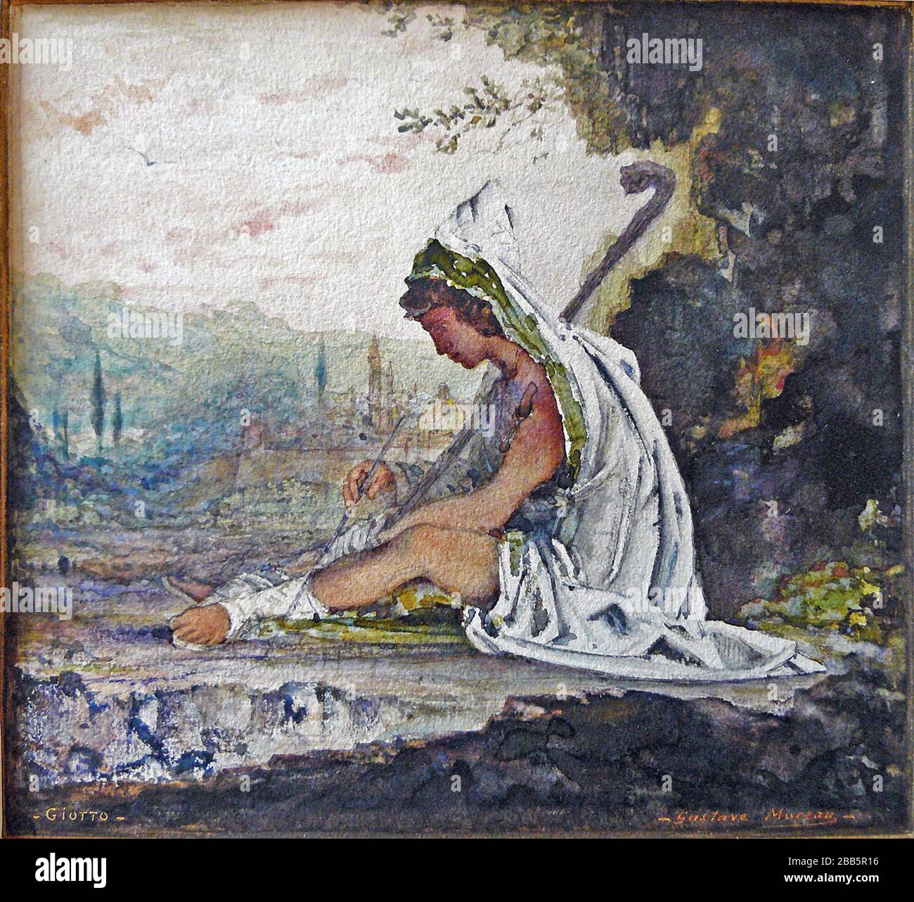 GUSTAVE MOREAU Vintage Art abstrakt, Kunst, Kunst, Kunst, Kentaur, Kopie, Kreation, Zeichnen, Zeichnen, Auge, berühmt, Grafik, gustave, Interieur, Meisterwerk, moreau, Museum, Mythos, alt, Farbe, Maler, Malerei, Papier, paris, Dichter, Nachbildung, Retro, Treppe, Textur, Urban, Vintage Stockfoto